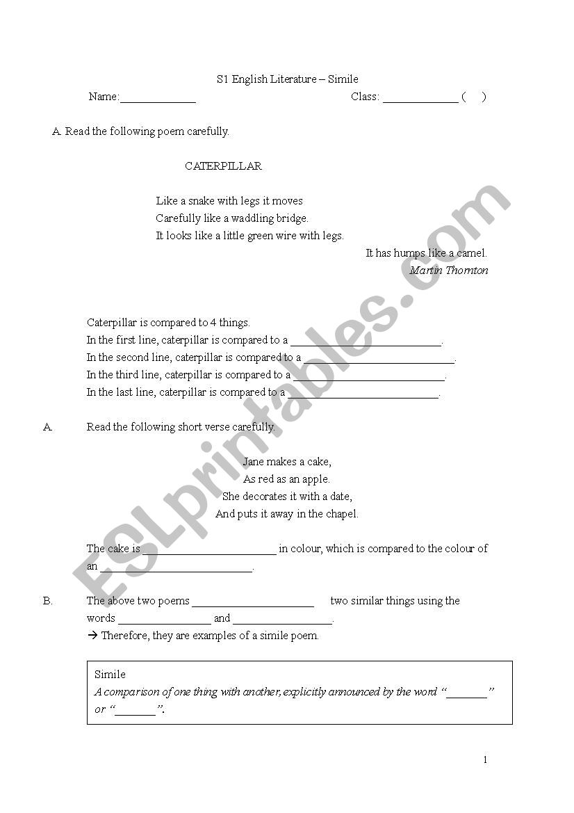 Simile  worksheet