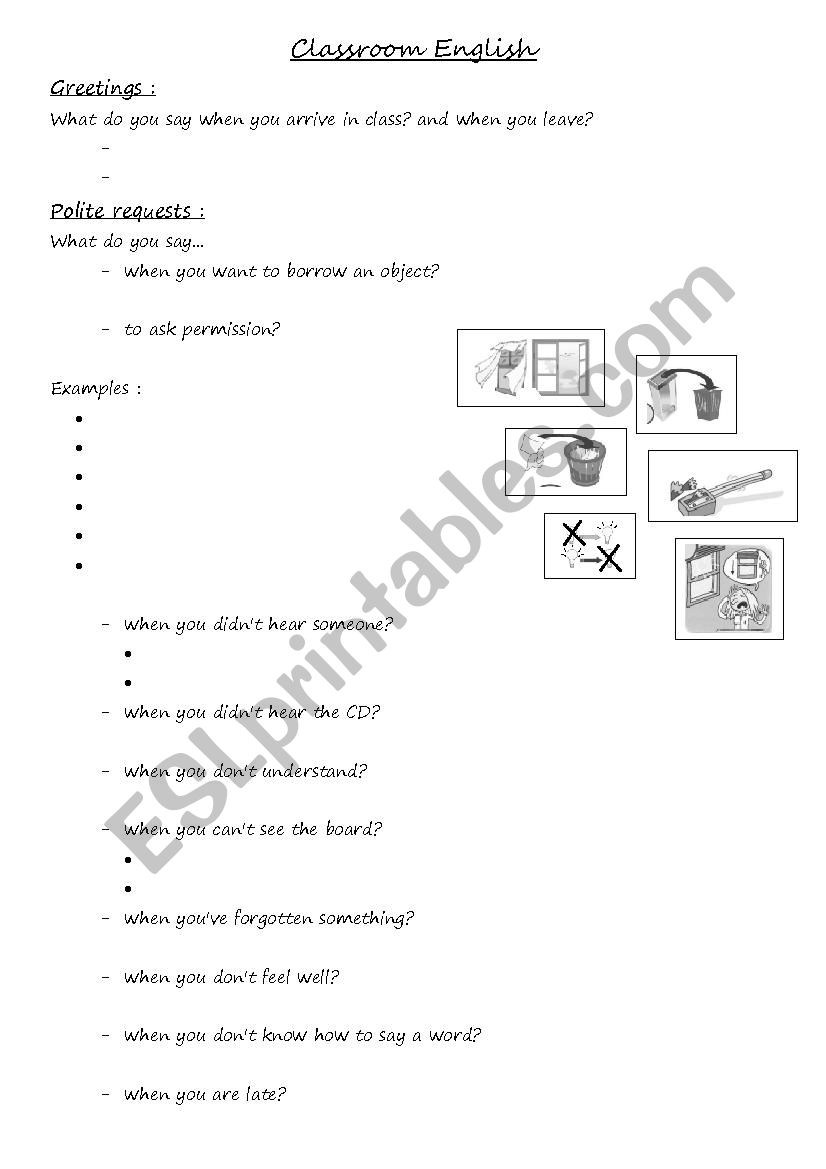 Classroom English worksheet