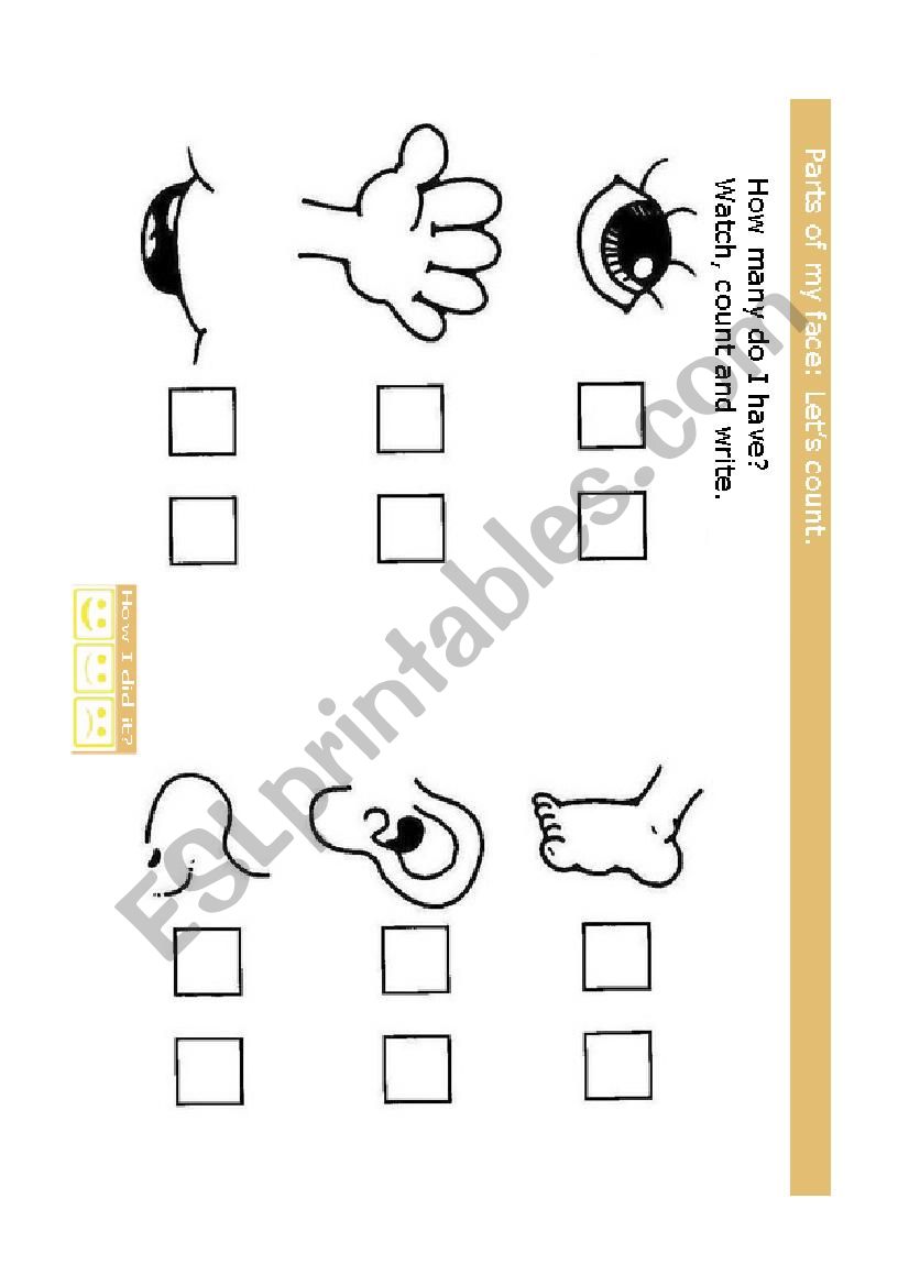 Parts of my face worksheet