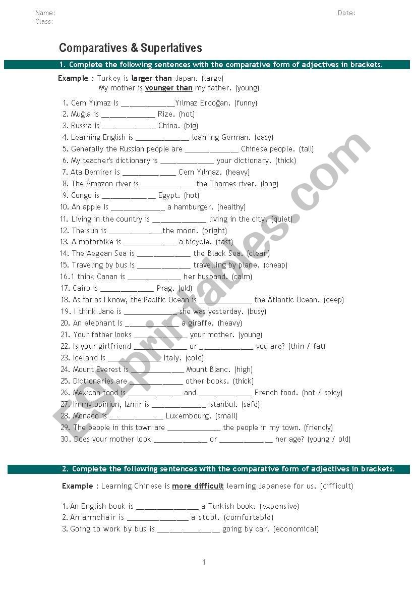 Comparatives & Superlatives worksheet