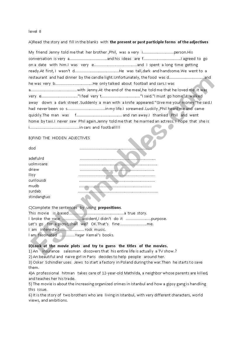 adjectives and movies worksheet