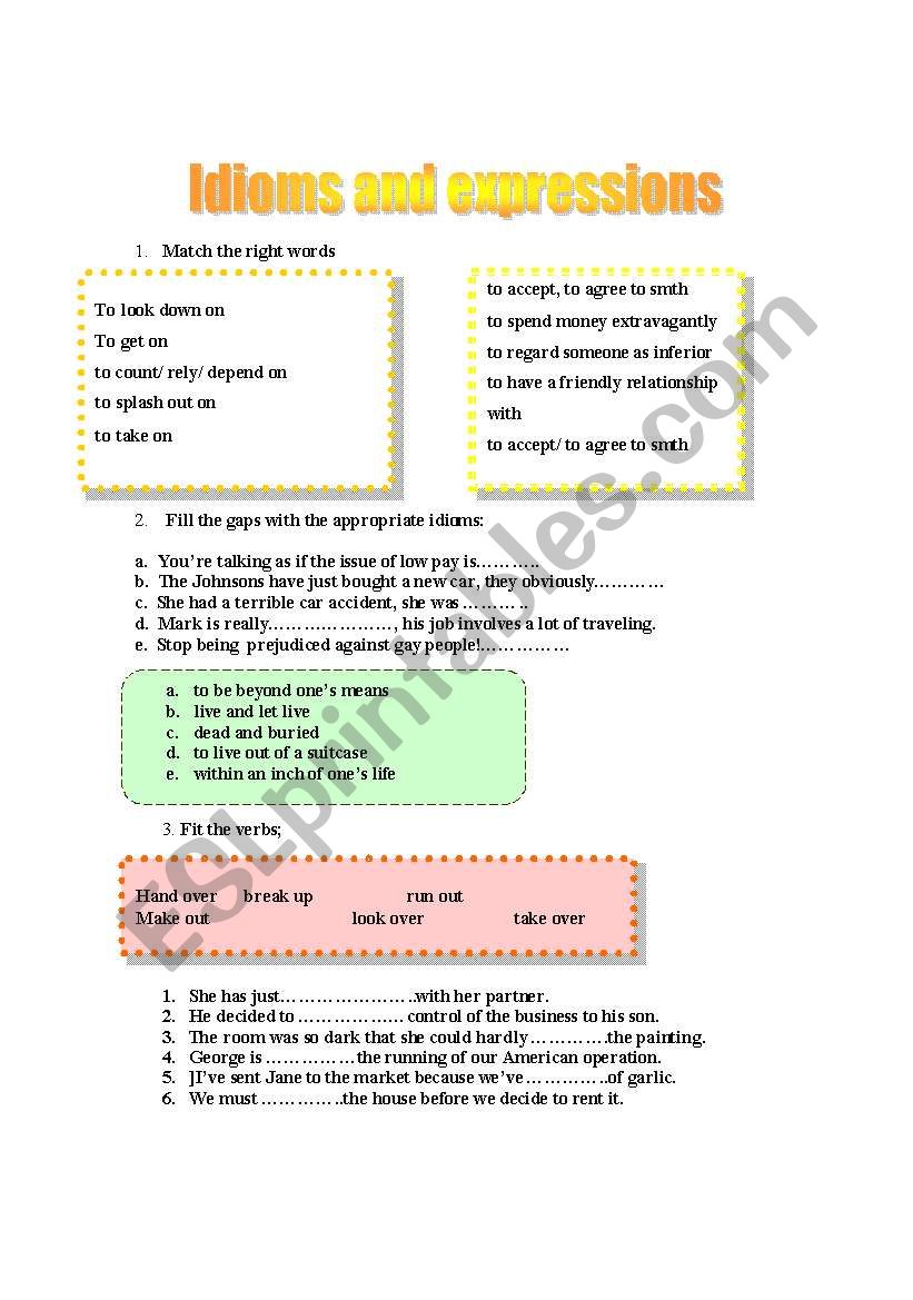 Idioms and expressions worksheet