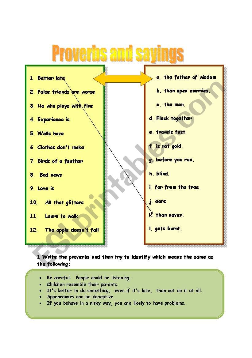 Proverbs and sayings worksheet