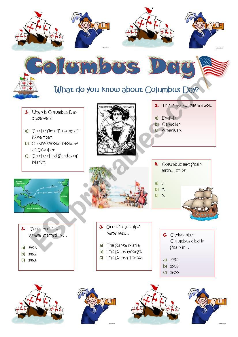 COLUMBUS DAY  - QUIZ worksheet