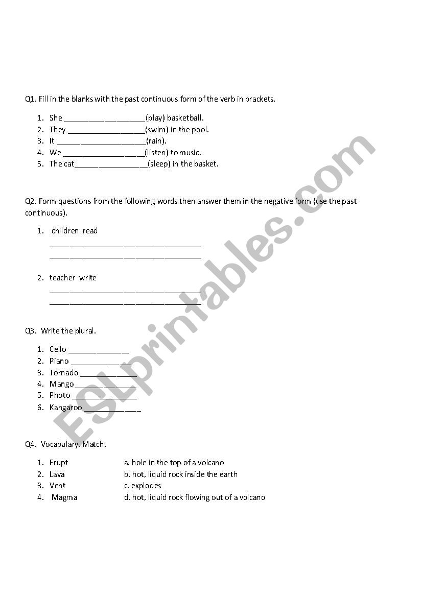 past continuous worksheet