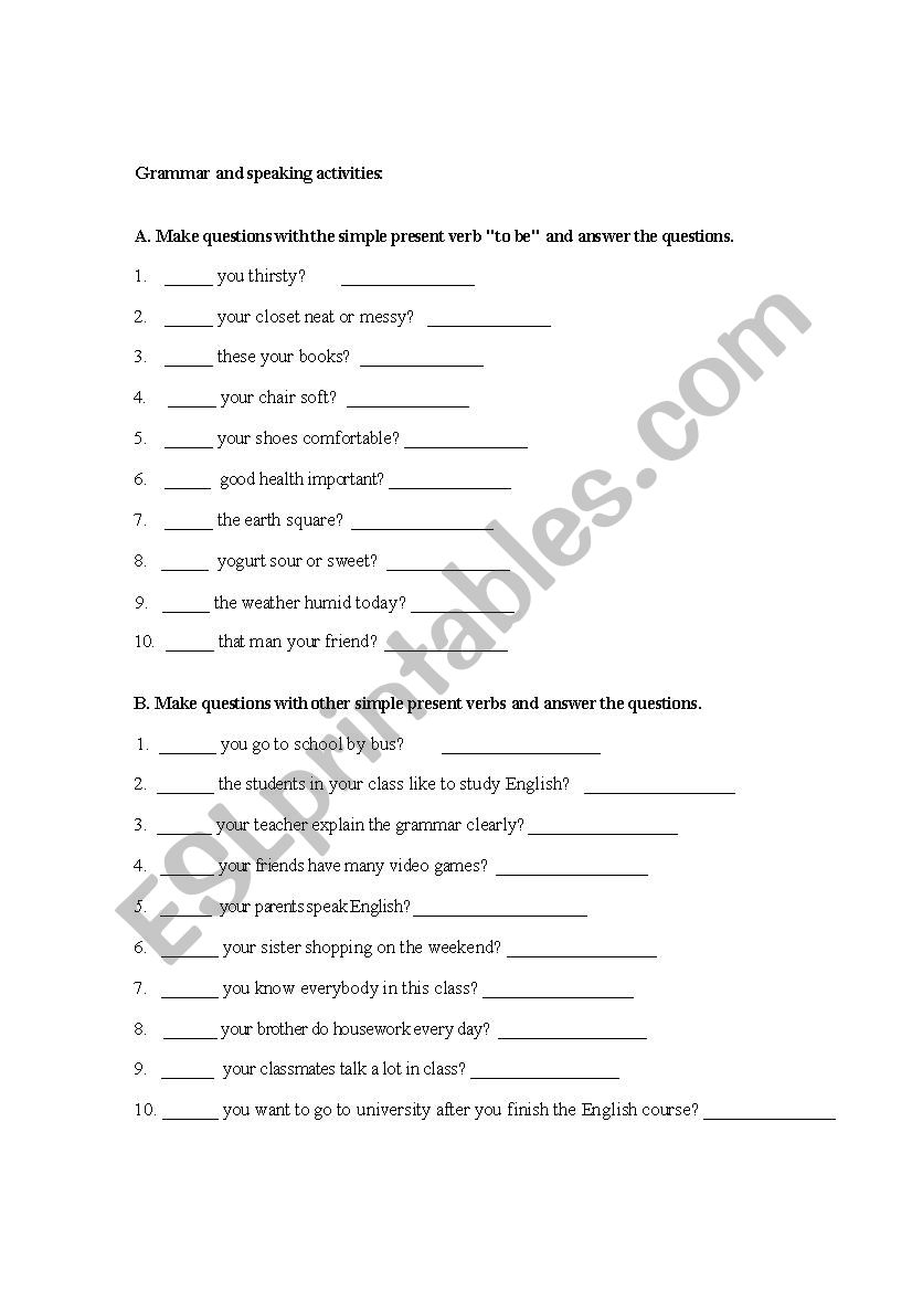 Simple Present Questions worksheet