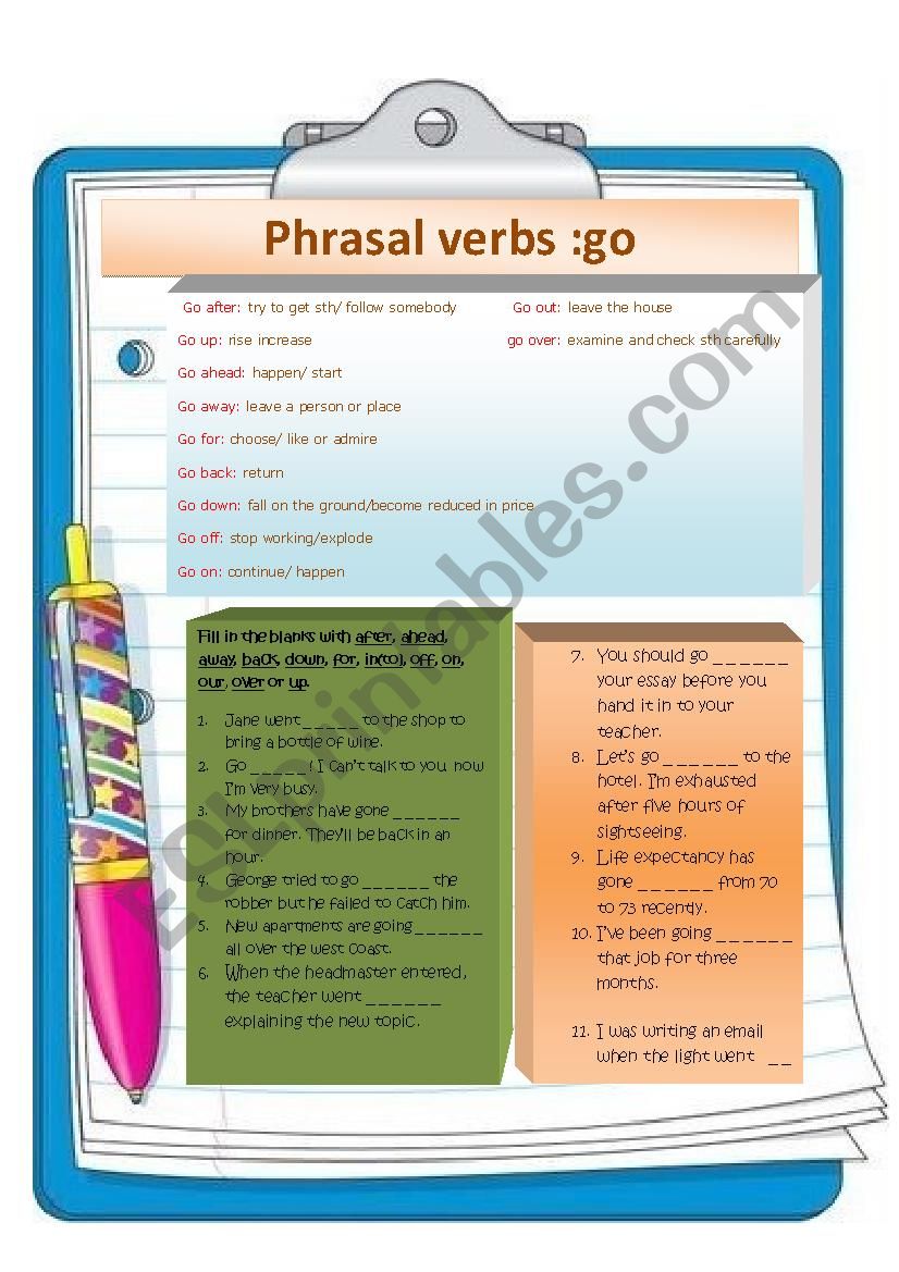 Phrasal Verbs Go ESL Worksheet By Kleopatra12