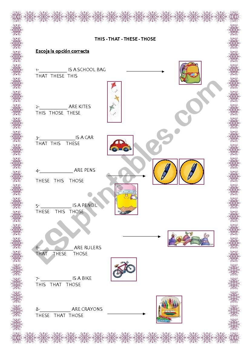 demonstratives worksheet