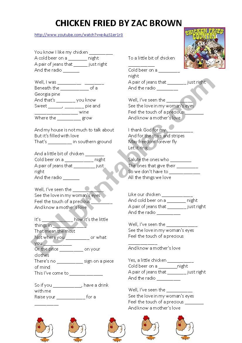 ZAC BROWN BAND CHICKEN FRIED worksheet