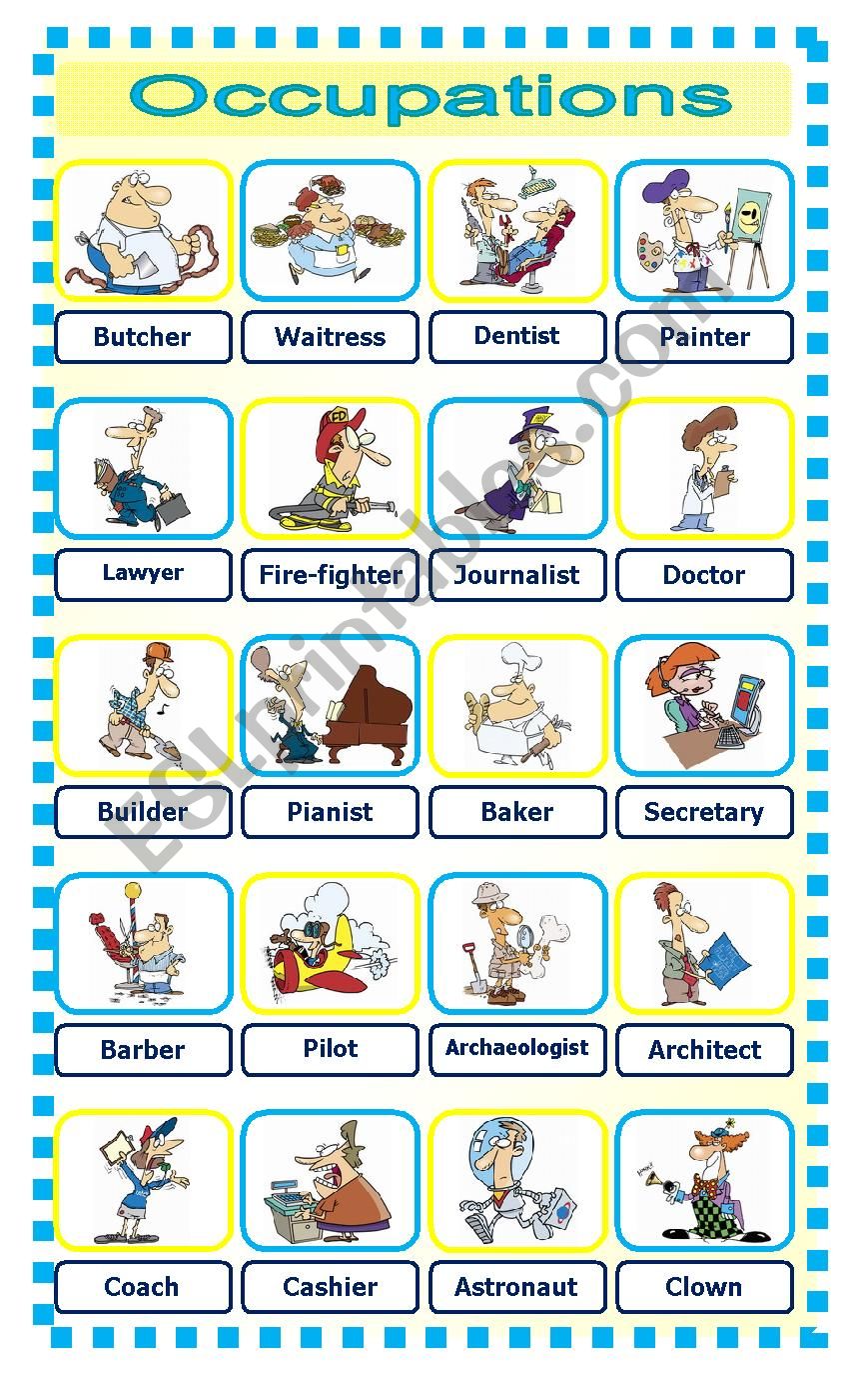 Occupations pictionary worksheet
