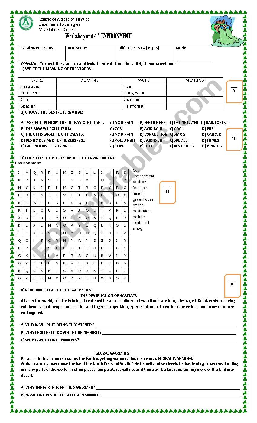 environment worksheet