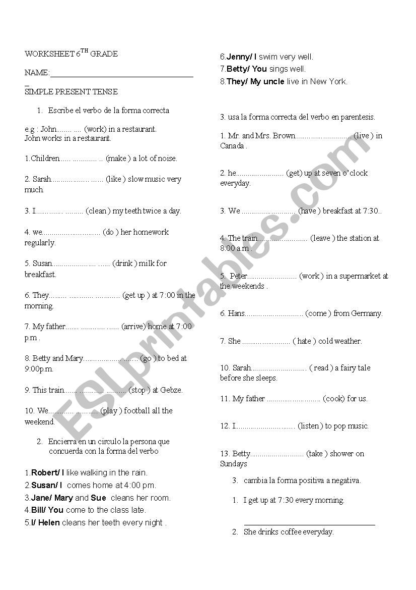 present simple worksheet