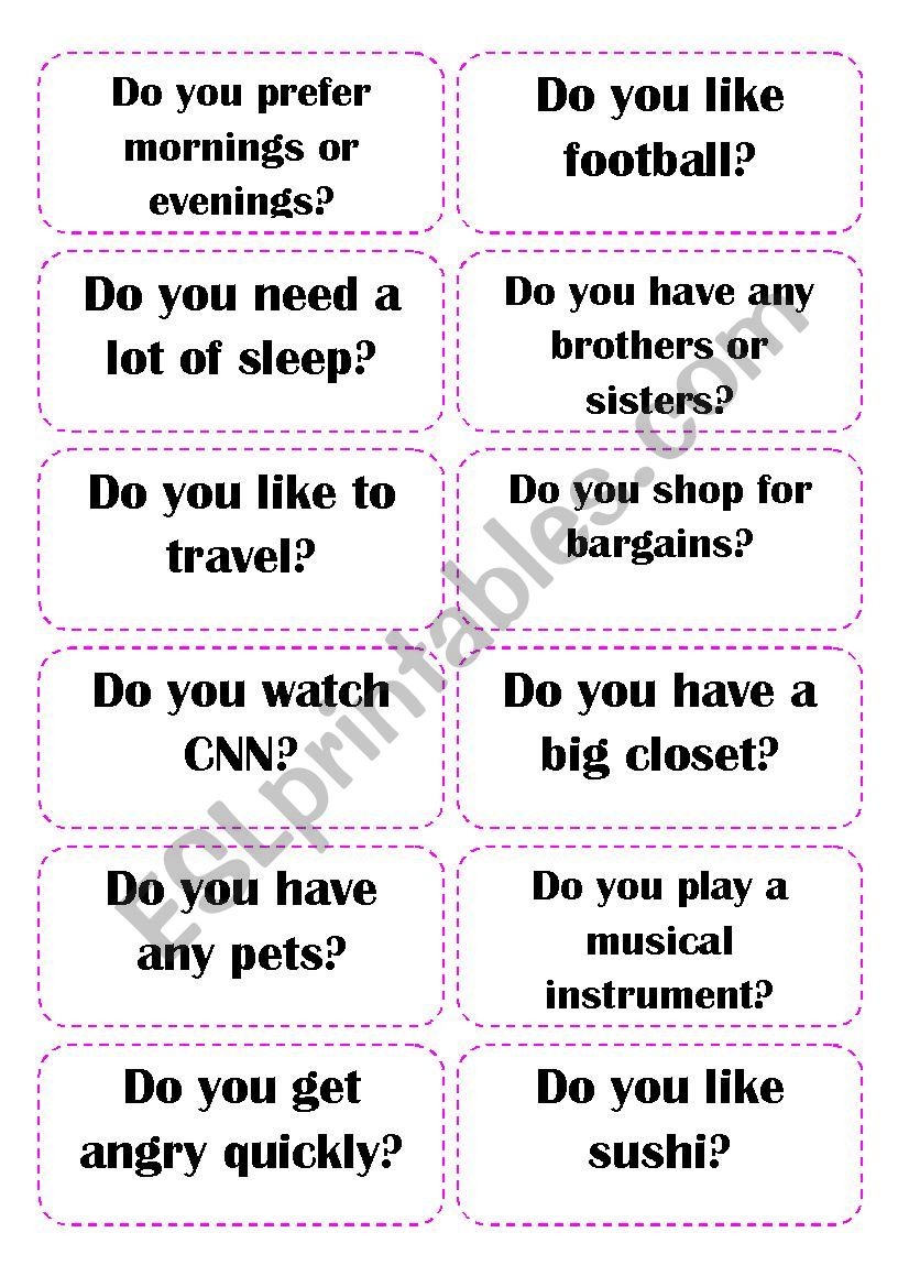 Do You Question Cards worksheet