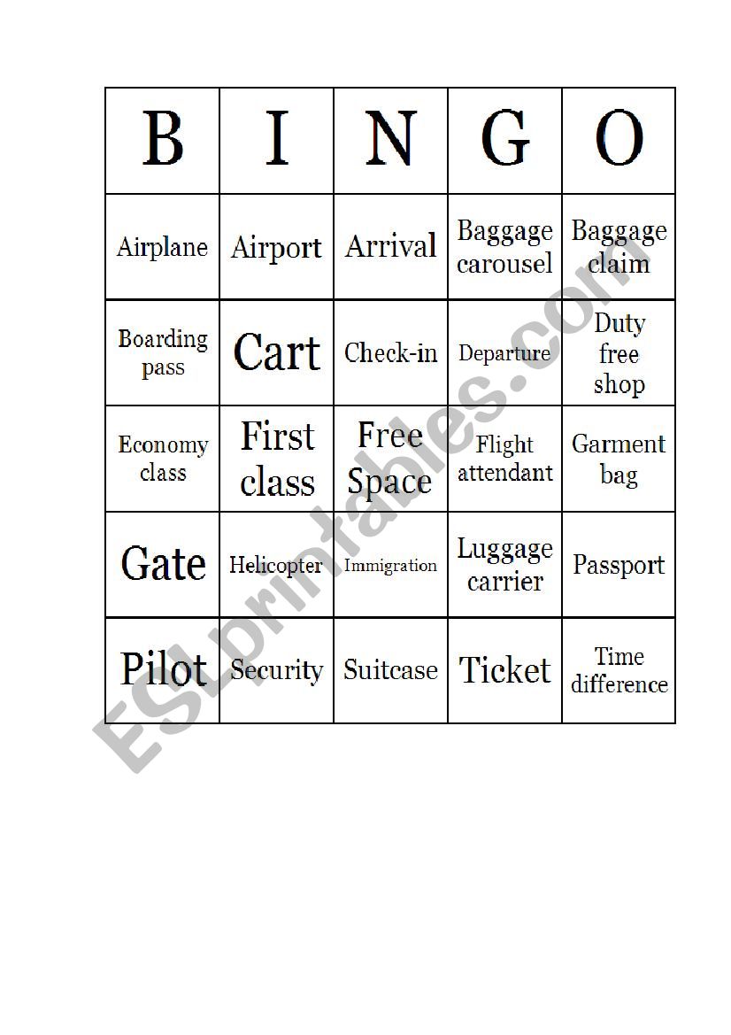 Airport Vocabulary Bingo worksheet