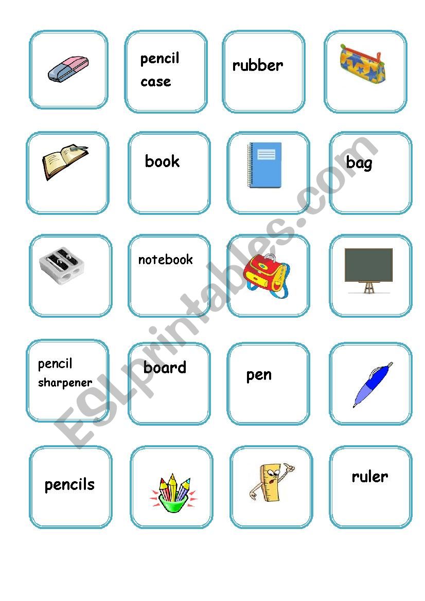 MEMORY GAME- SCHOOL OBJECTS worksheet