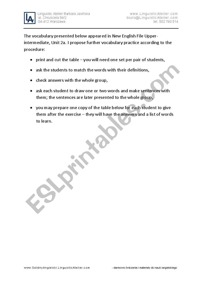 Vocabulary practice NEF worksheet