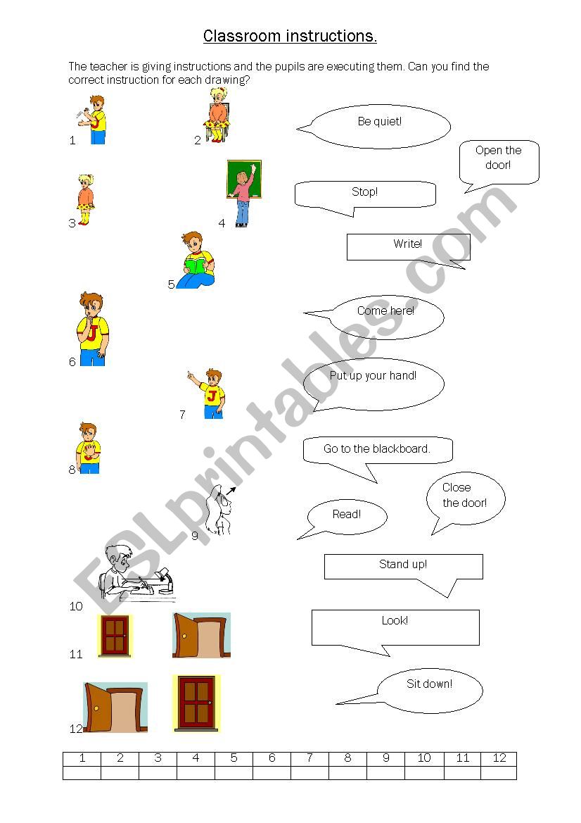 Classroom instructions worksheet