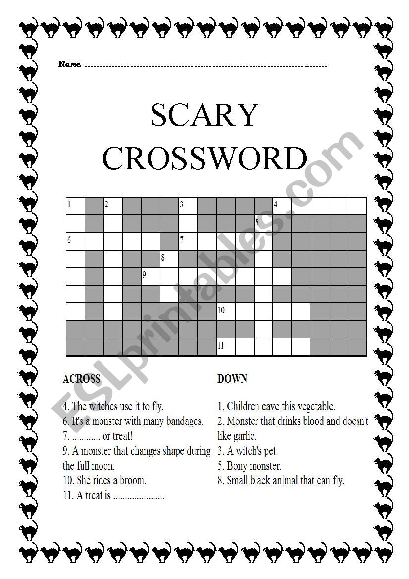 scary crossword worksheet