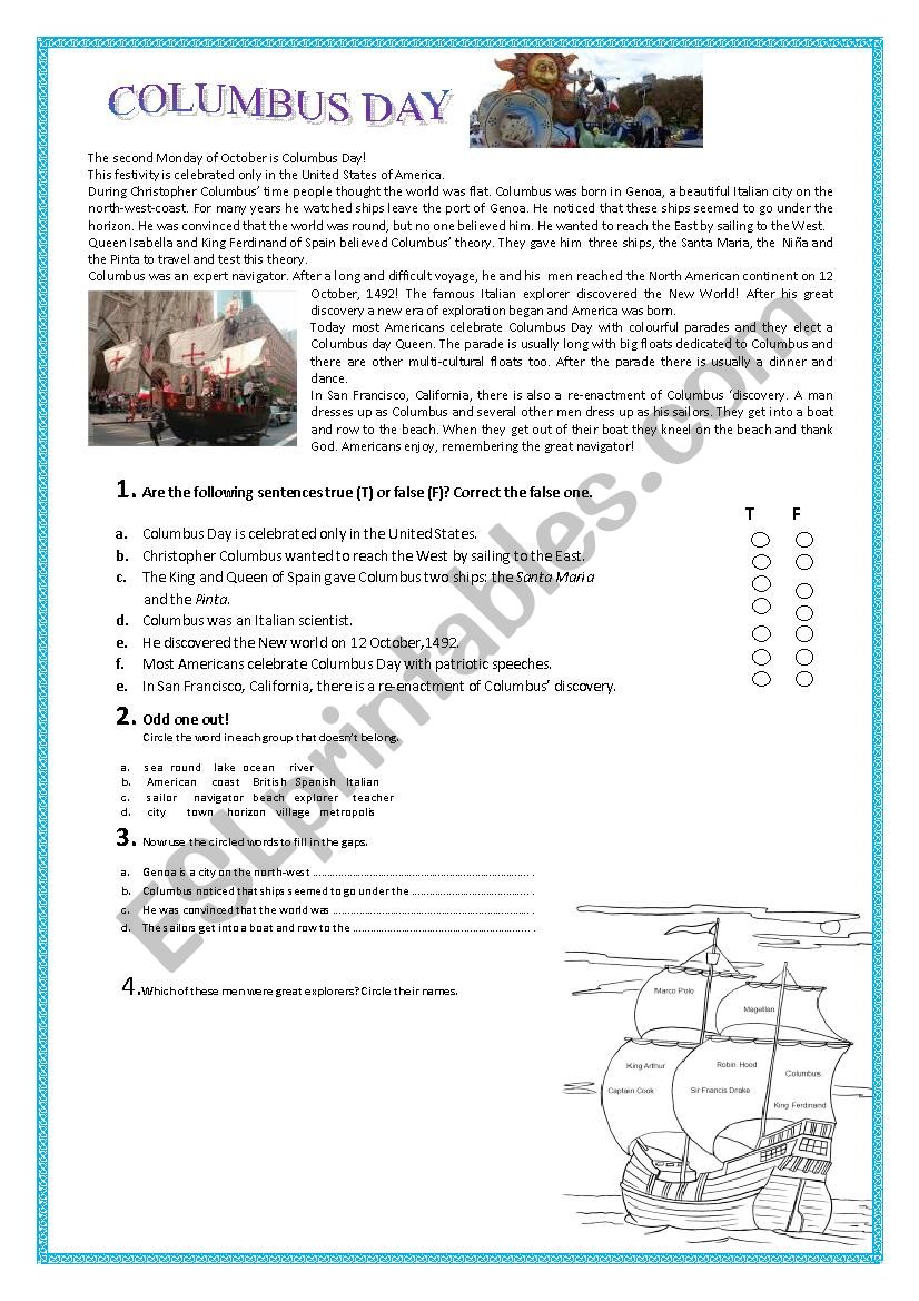 Columbus Day worksheet