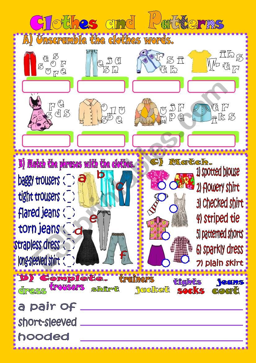 Clothes and patterns worksheet