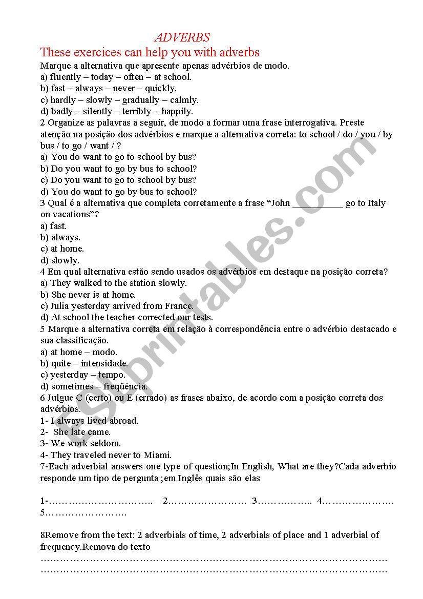  exercices about adverbs  worksheet