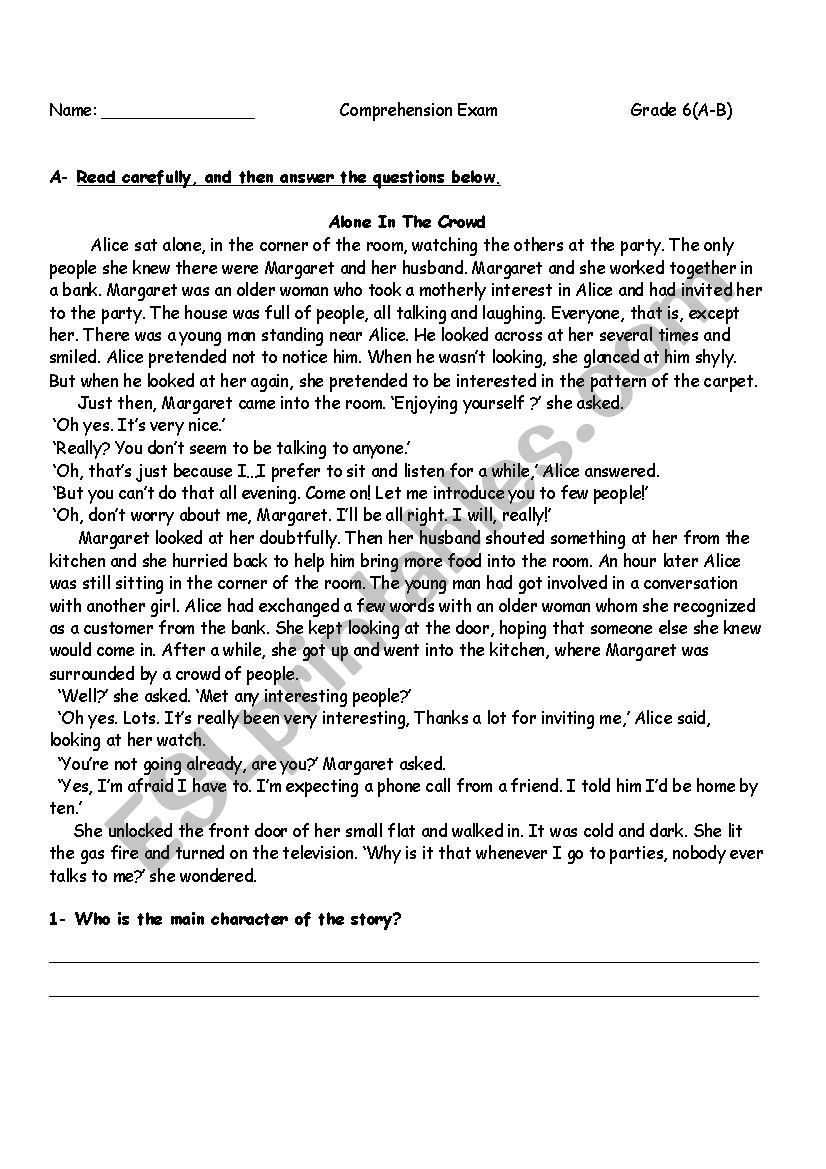 Alone in the Crowd worksheet