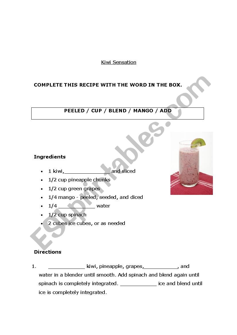 kiwi sensations worksheet