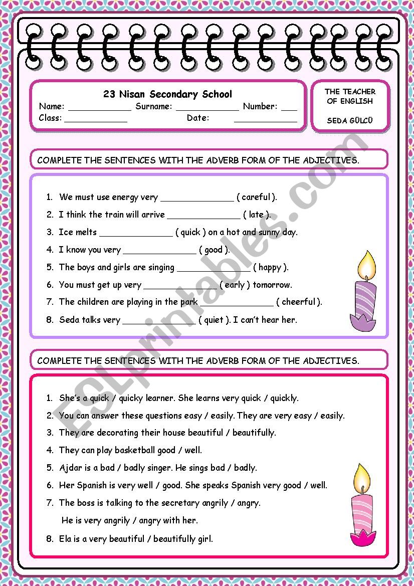 Adverbs worksheet