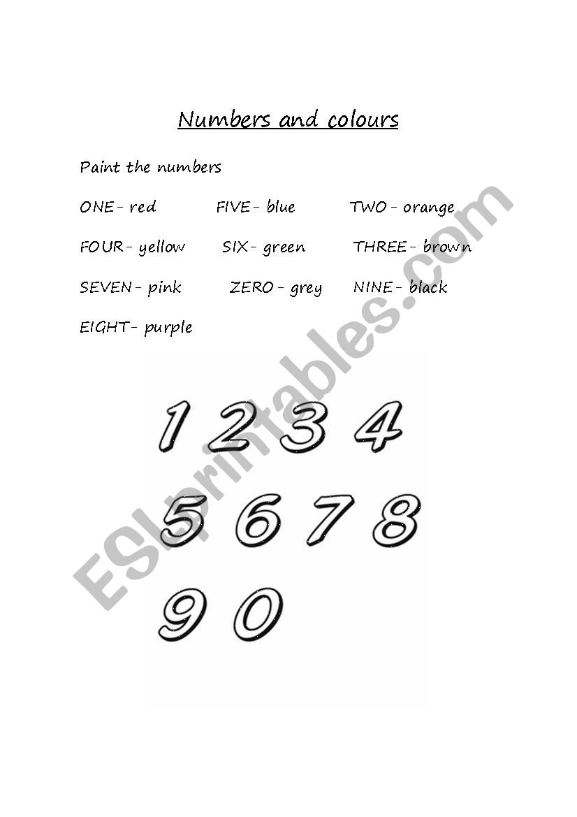 Numbers and colours worksheet