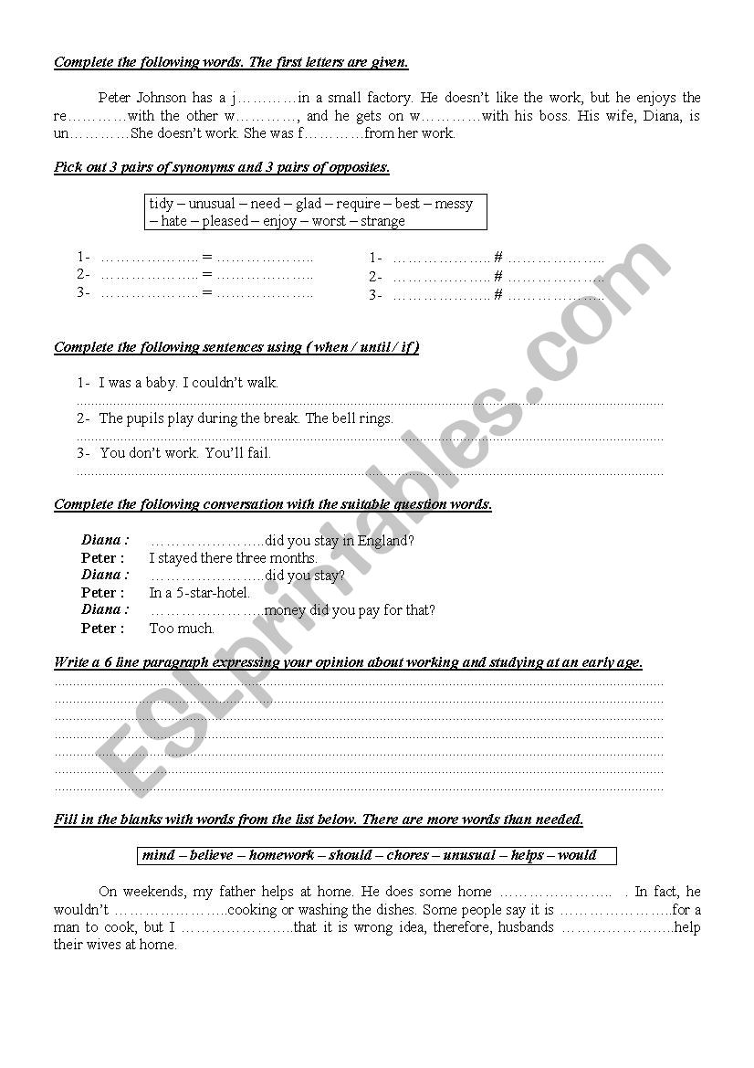 9th Form worksheet 9 worksheet