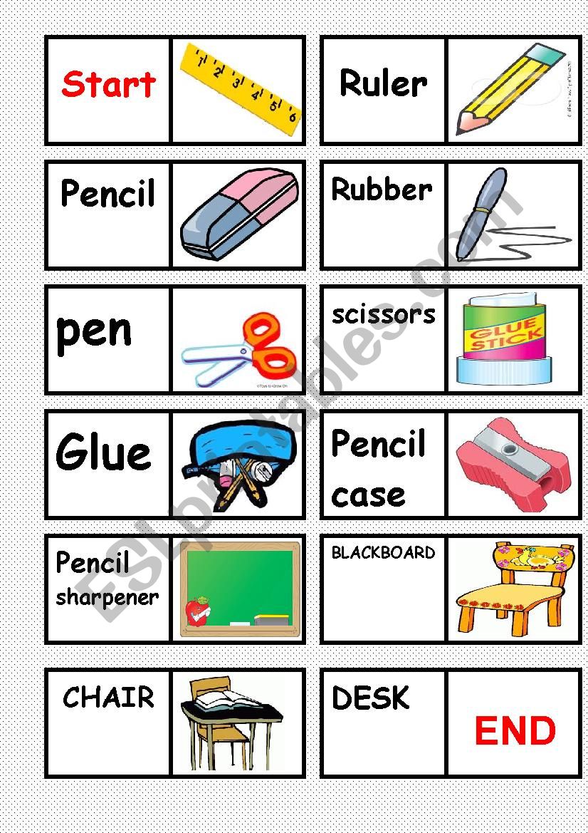 CLASSROOM OBJECTS DOMINO worksheet