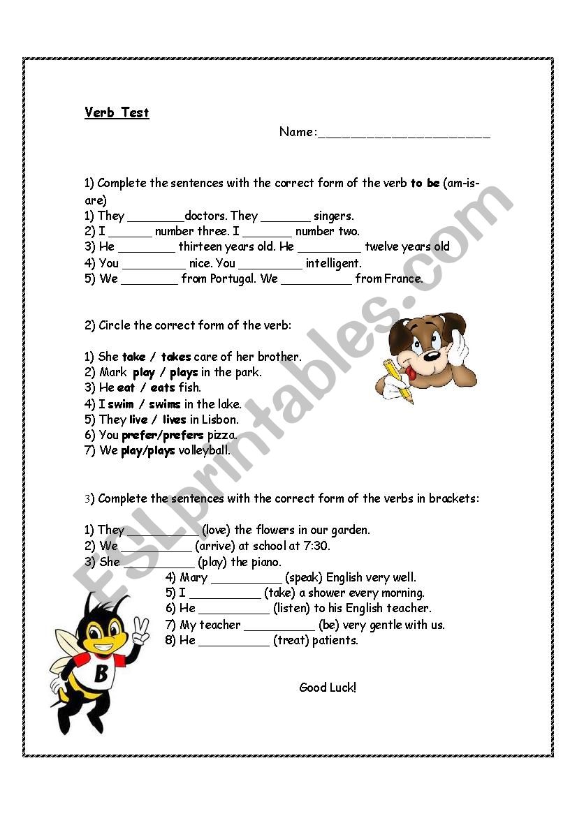 Verb To Be Test Worksheet