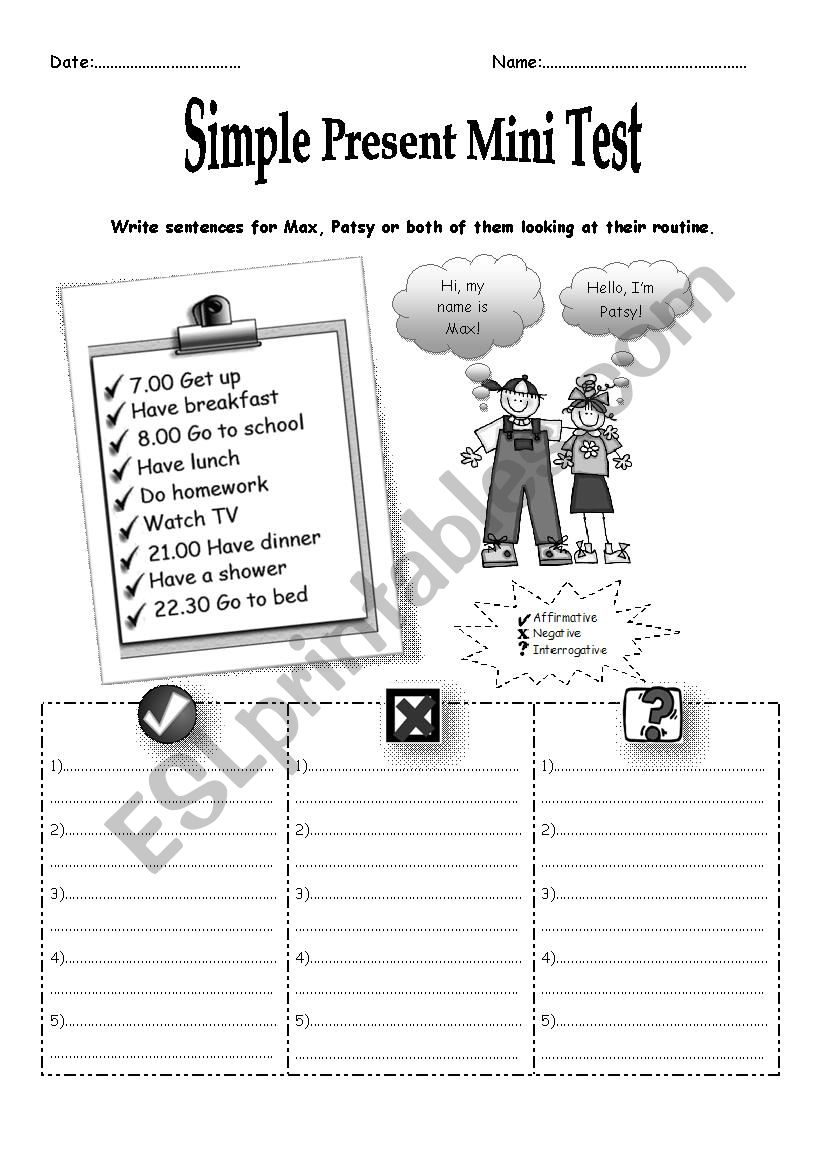 Present Simple Mini Test worksheet