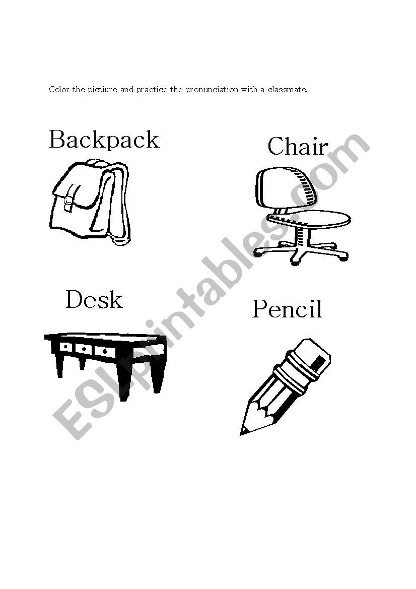 Classroom Objects worksheet