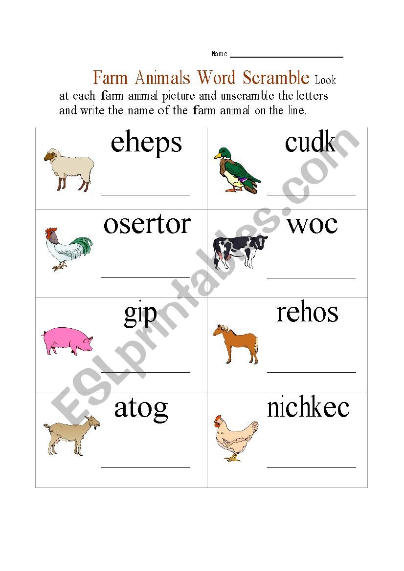 farm animals worksheet