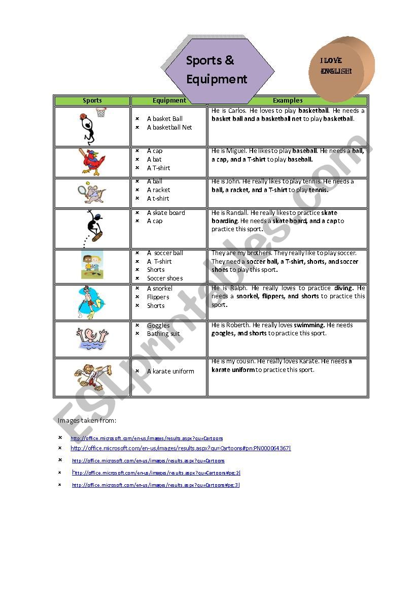 Sports & Equipment worksheet