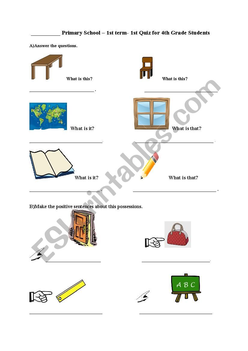 classroom objects worksheet