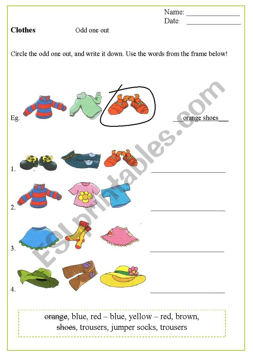 clothes worksheet