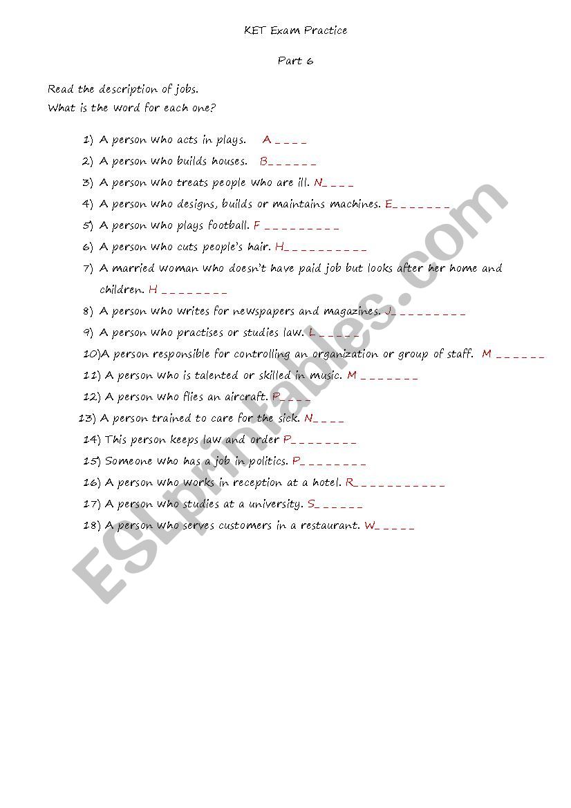 KET Exam Practice Writing worksheet