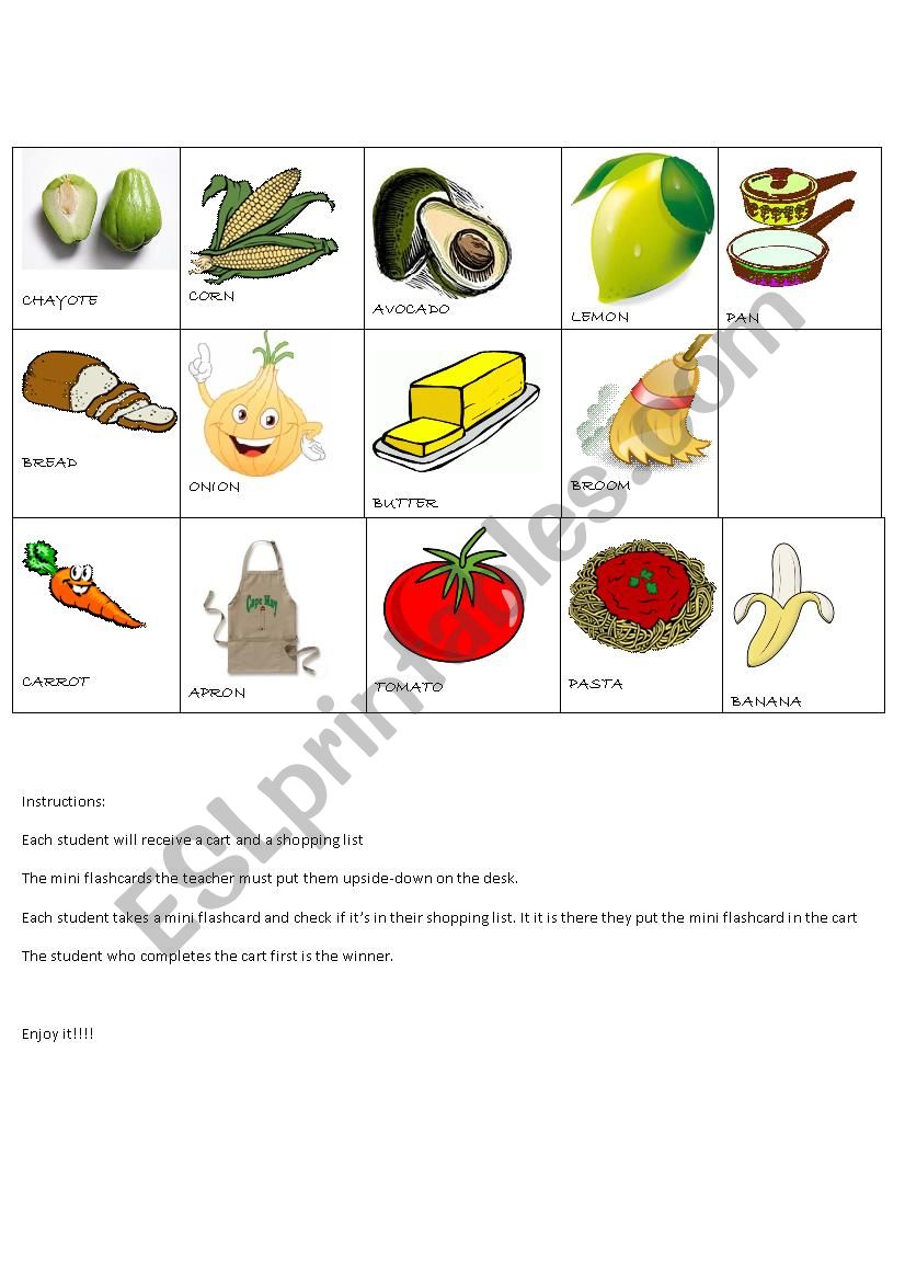 game about food vocabulary list 2 - part III