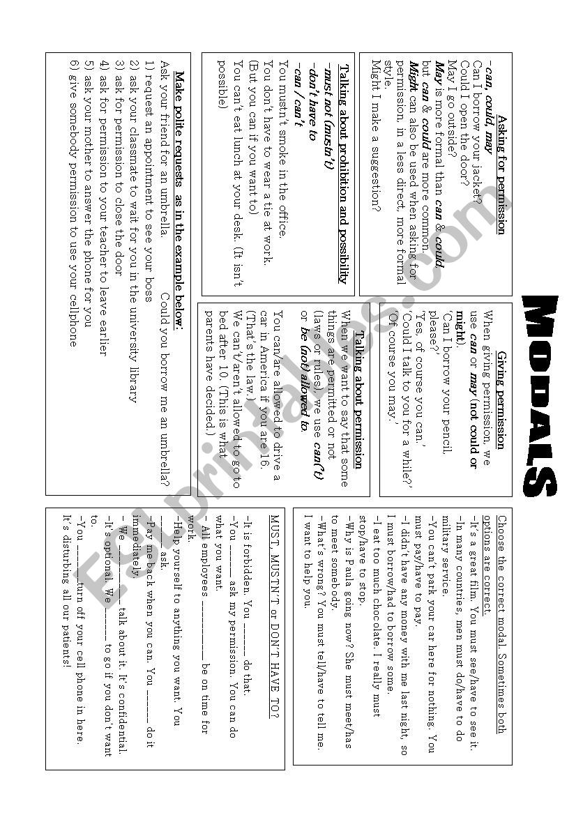 MODALS worksheet