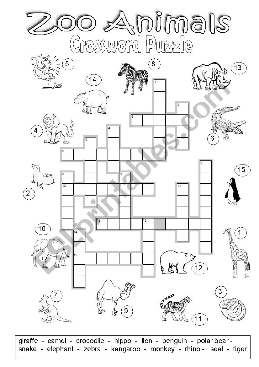 Crossword Puzzle Zoo Animals - ESL worksheet by marylin