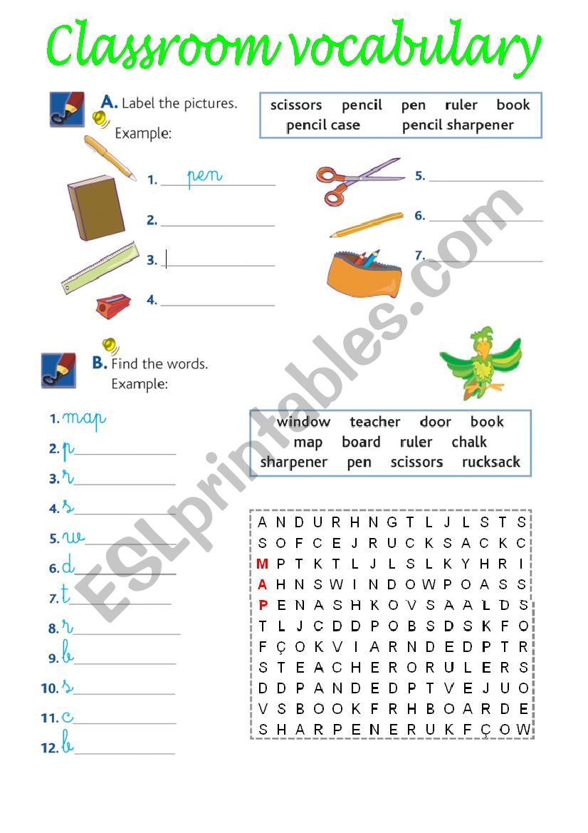 classroom  vocabulary worksheet