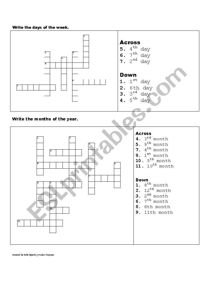 days and months of the year worksheet
