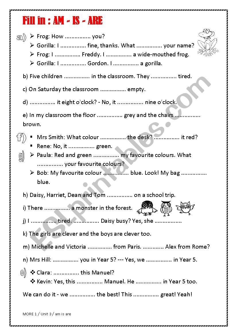 am - is - are worksheet