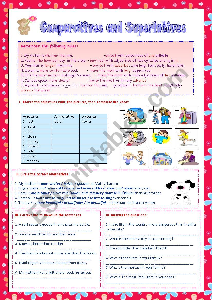 Comparatives and superlatives worksheet