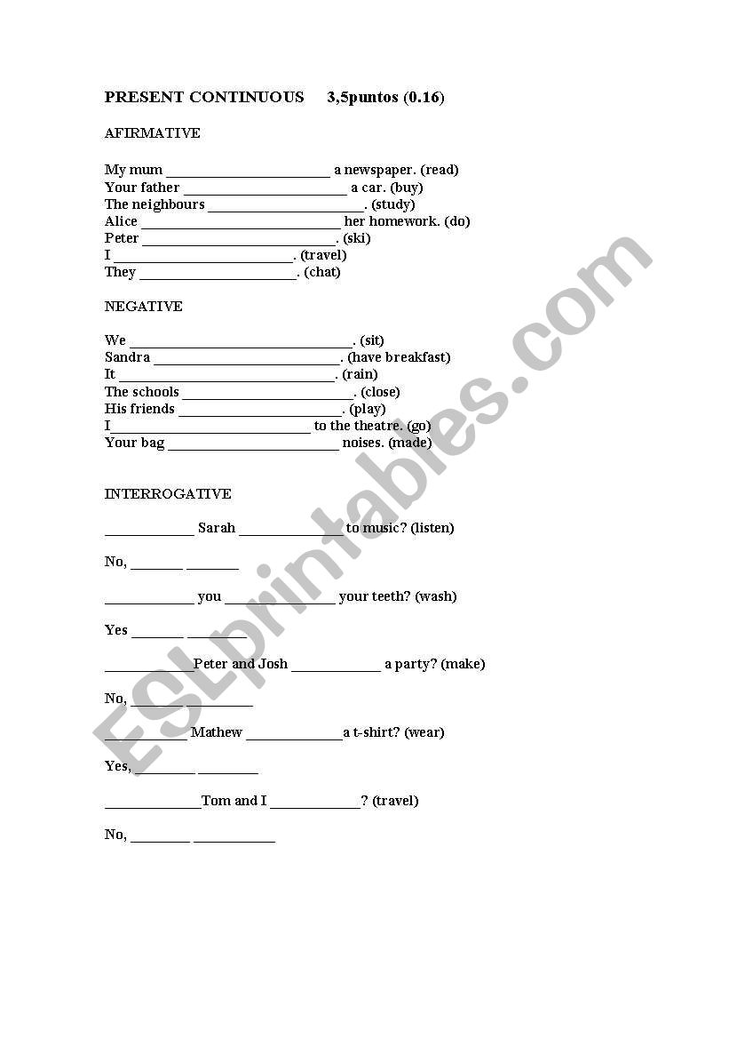 exercise on present continuous