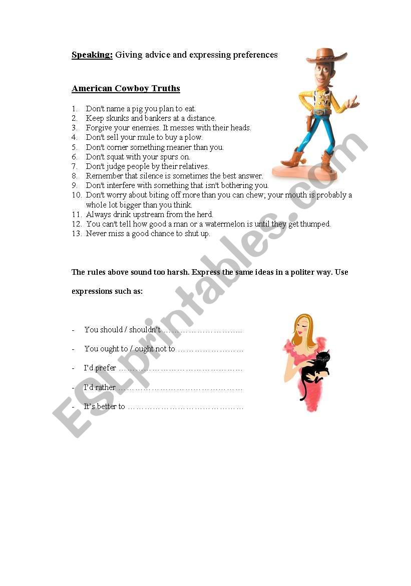 American Cowboy Truths worksheet