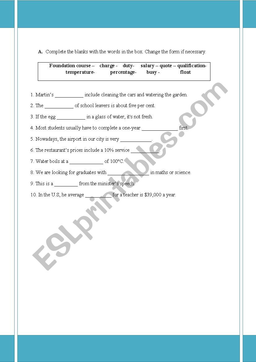 Vocabulary exercise Language leader elementary 