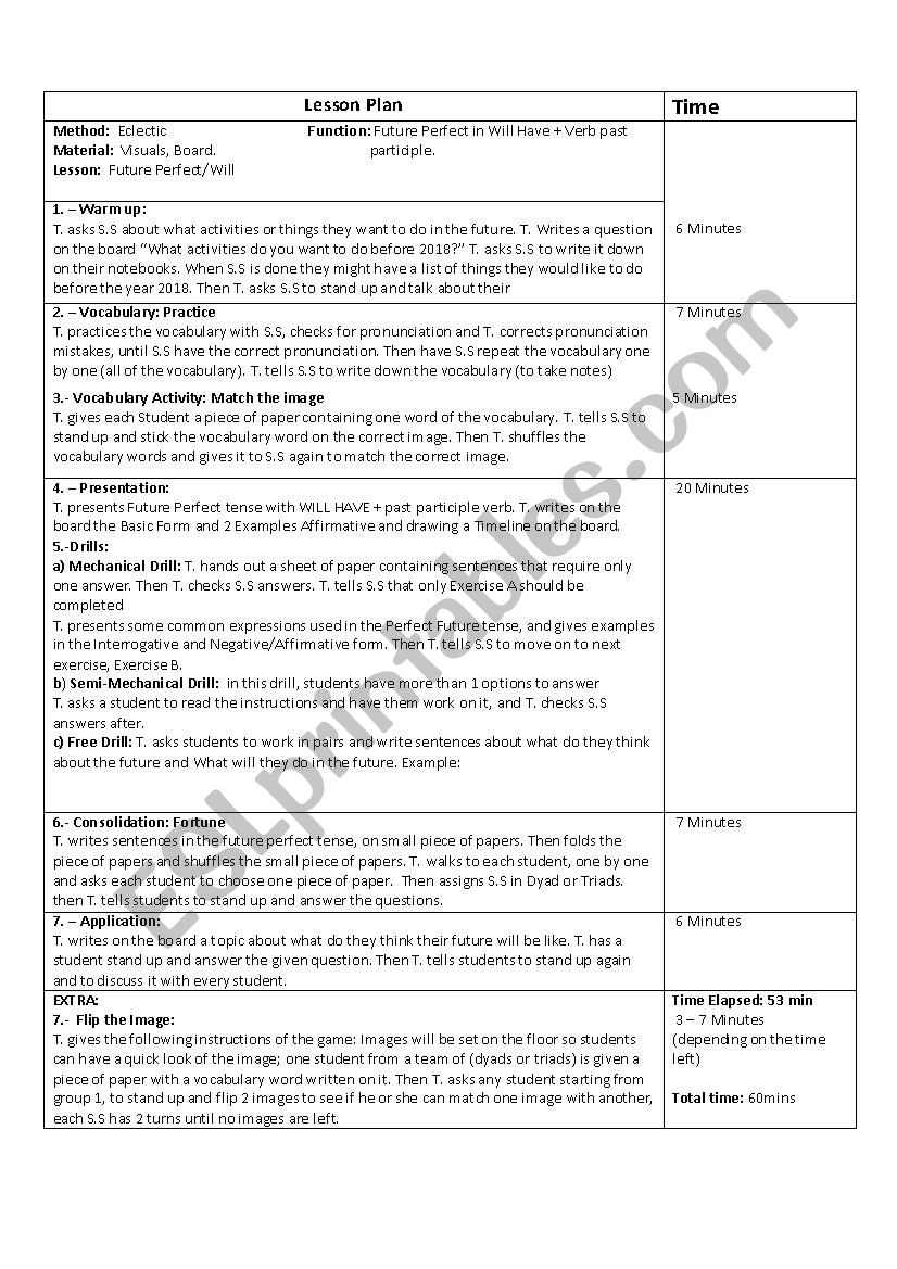 Eclectic Method Lesson Plan worksheet